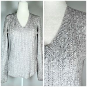 TALBOTS petites lamb’s wool cashmere angora blend cable knit sweater
